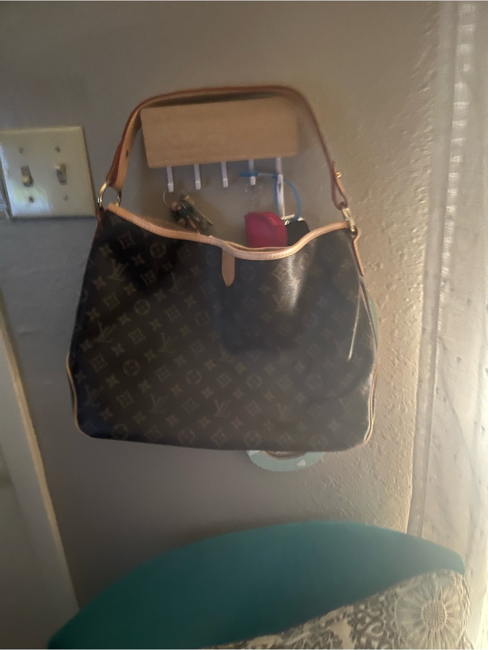 Louis Vuitton Brown Monogram Shoulder Bag with Tan Trim
